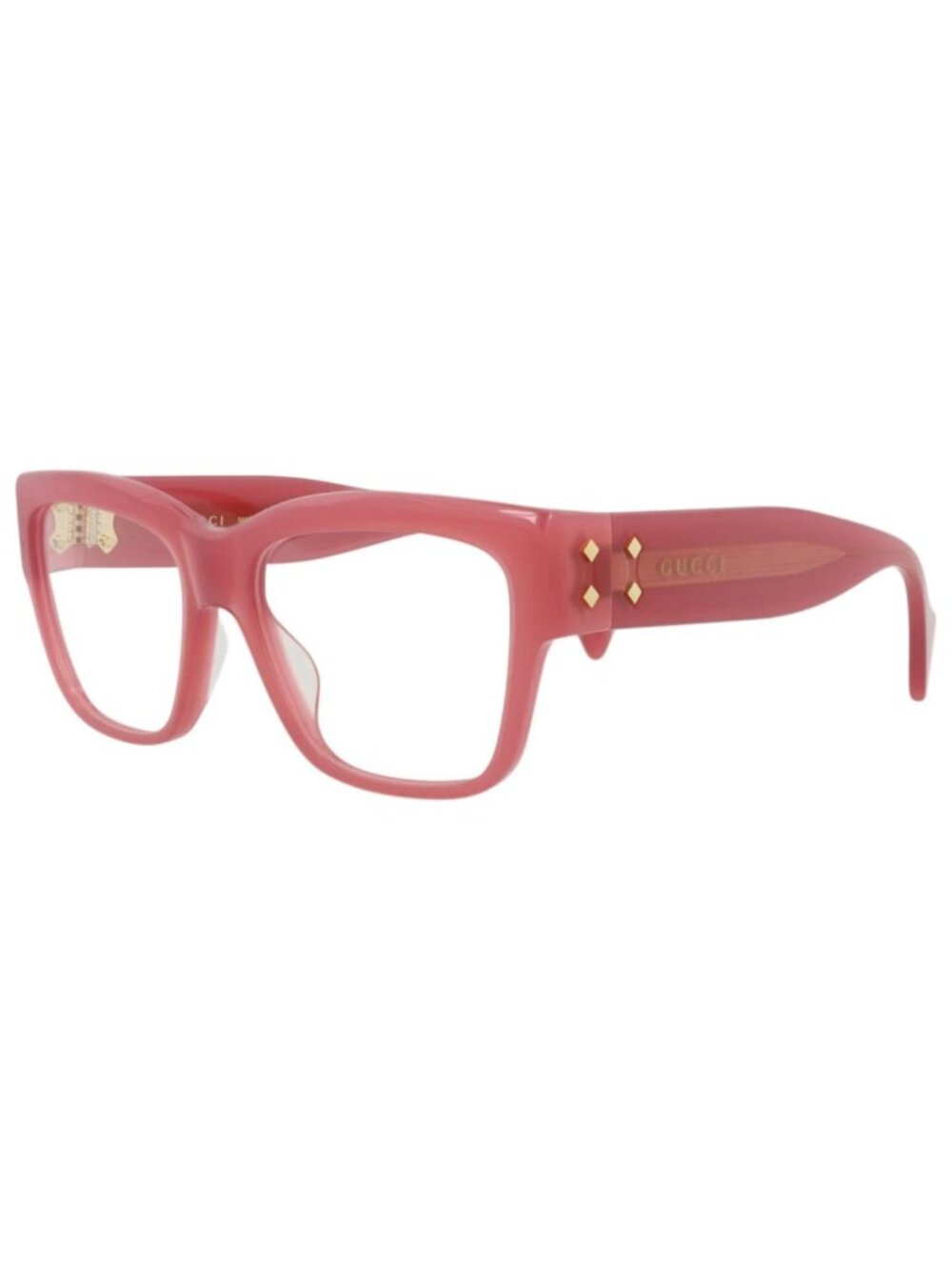 New Gucci Women's Eyeglasses Square Rectangle Recycled Acetate Frame Pink Pink